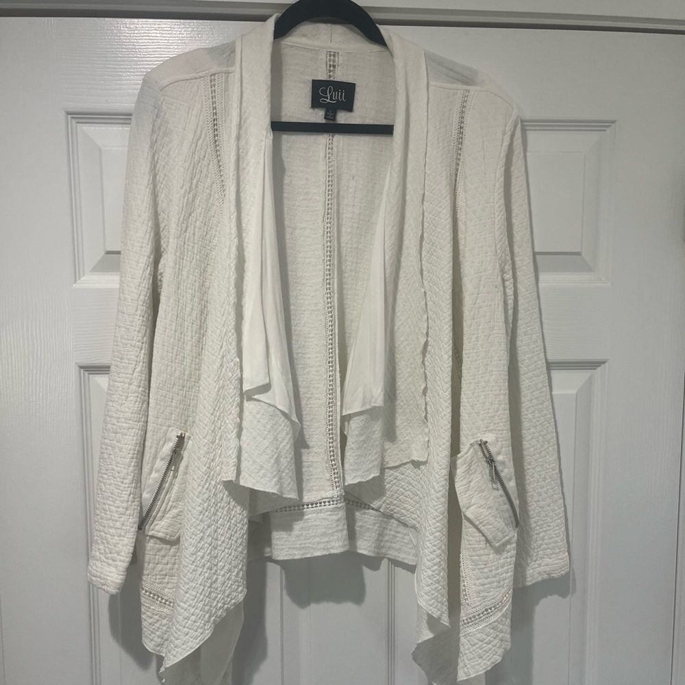 Luii White Textured Open Blazer